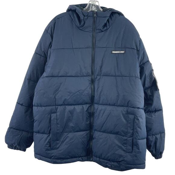 Members Only Navy Blue Hooded Puffer Jacket Men’s Size Large NWT - Picture 1 of 4